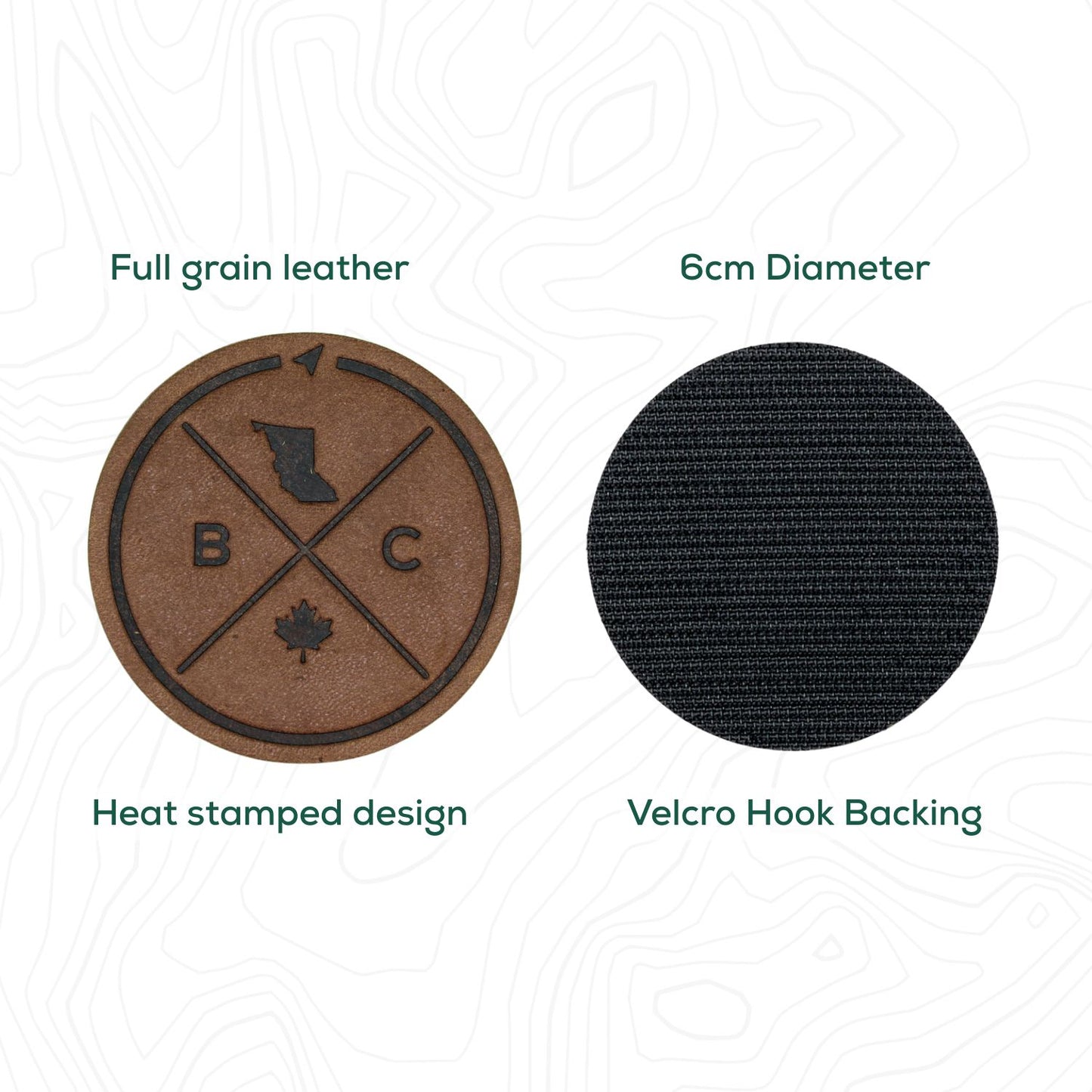 British Columbia Compass Leather Patch with Velcro