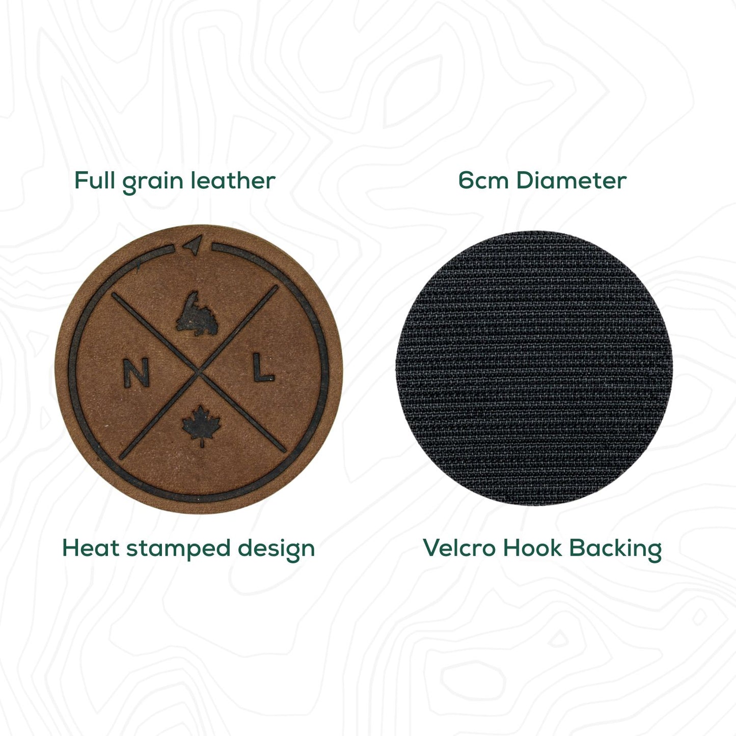 Newfoundland Compass Leather Patch with Velcro