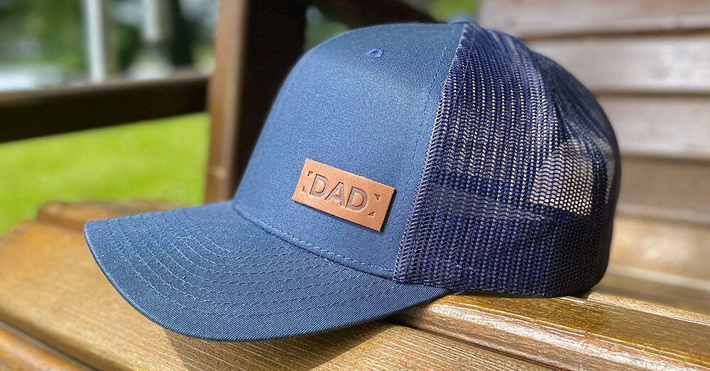 Personalized trucker hat with dad leather patch