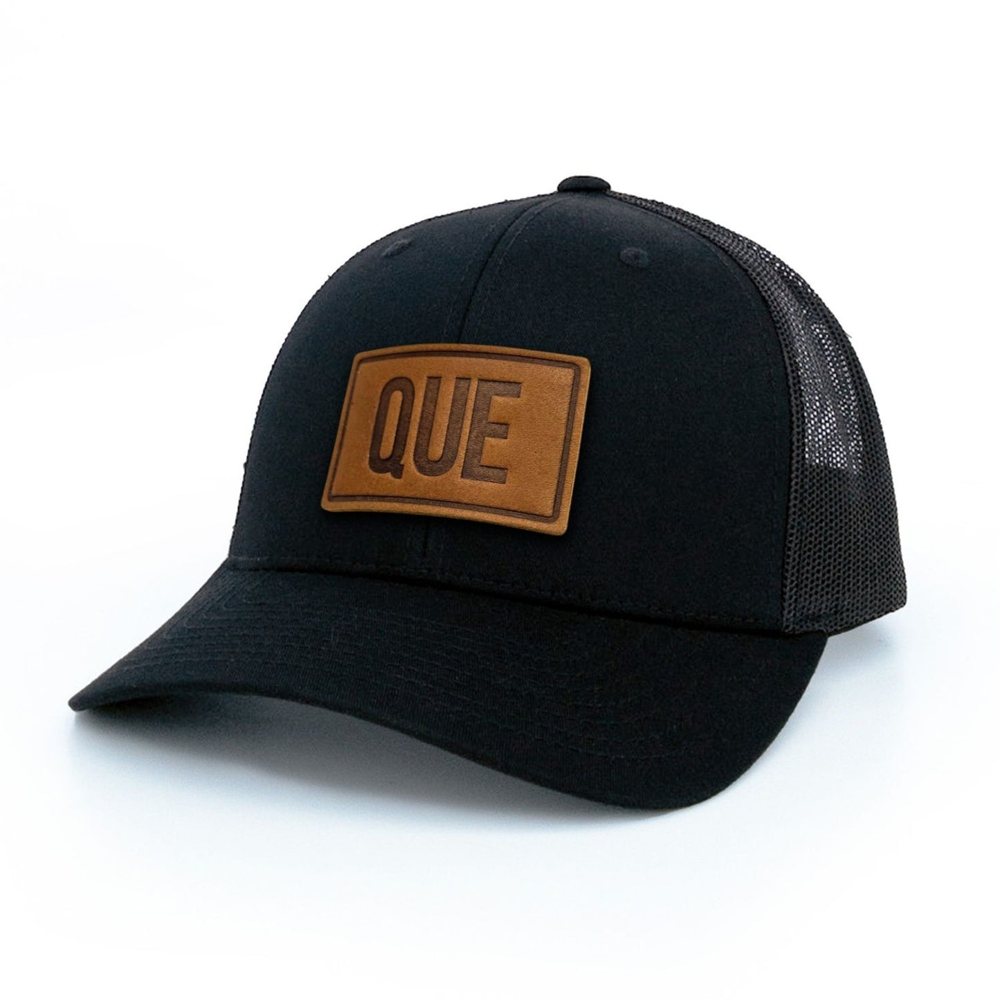 QUE Quebec City Leather Patch Trucker Hat