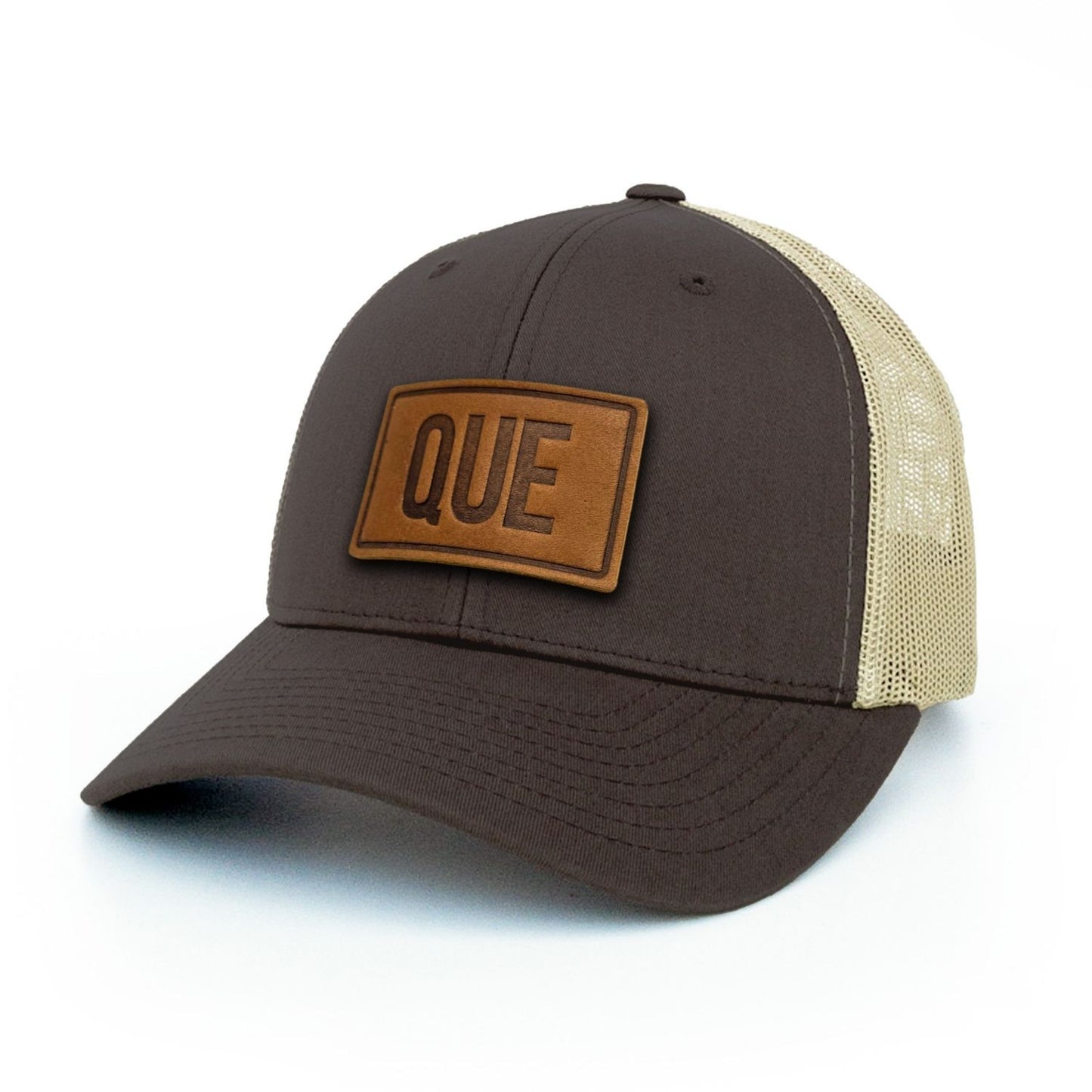 QUE Quebec City Leather Patch Trucker Hat