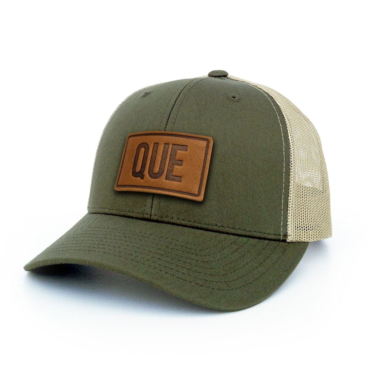 QUE Quebec City Leather Patch Trucker Hat