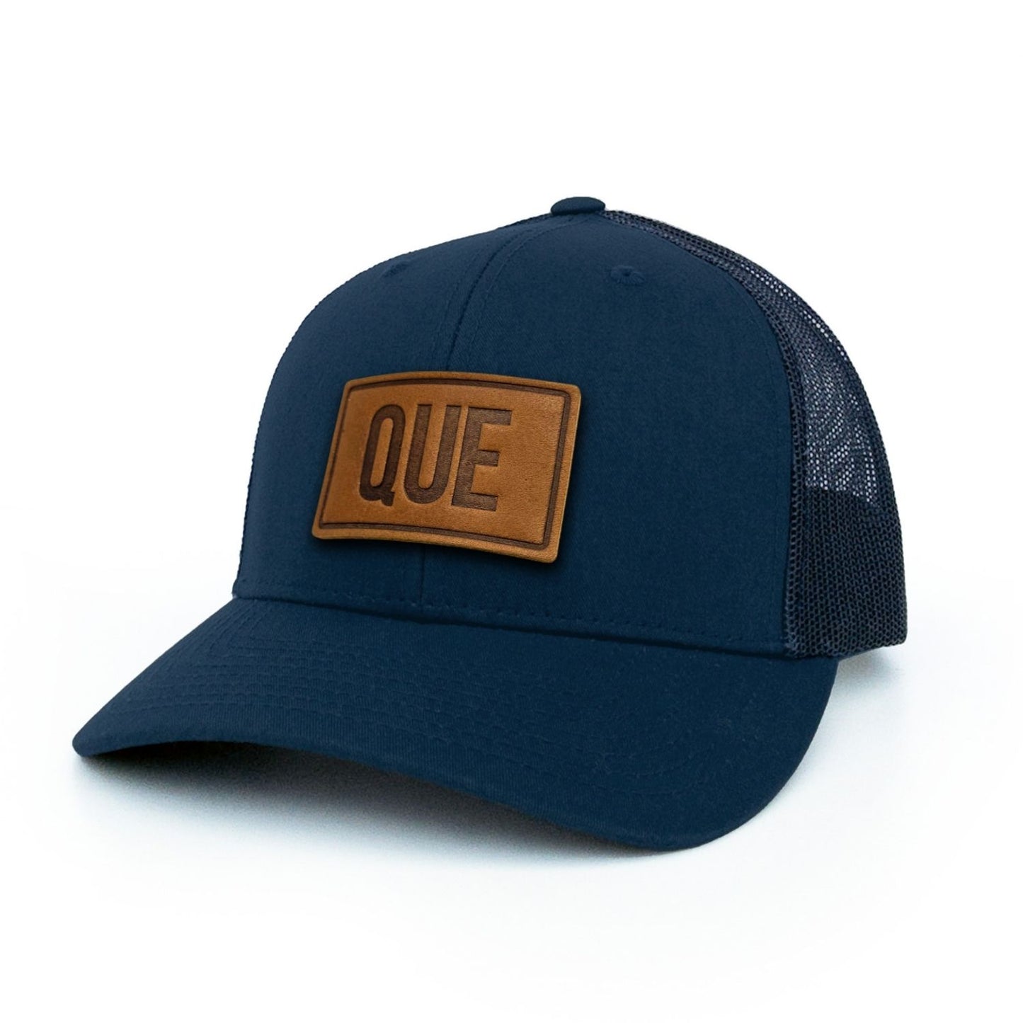 QUE Quebec City Leather Patch Trucker Hat