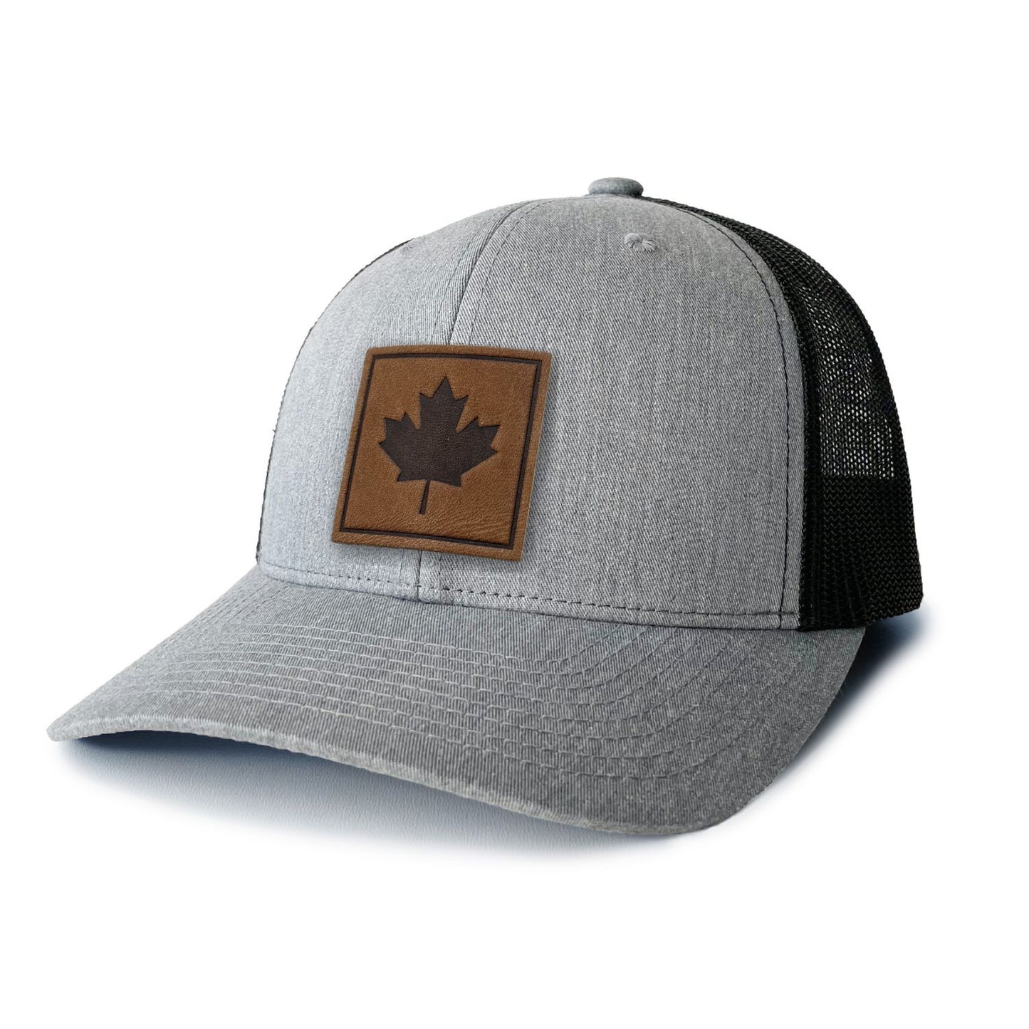 Maple Leaf Leather Patch Trucker Hat Square