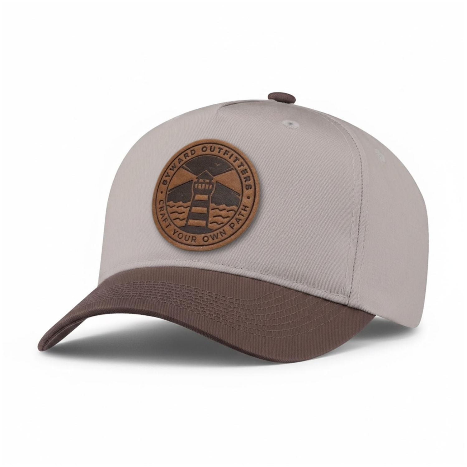 Maritime Lighthouse leather patch hat, 5-Panel hat colour Putty & Brown