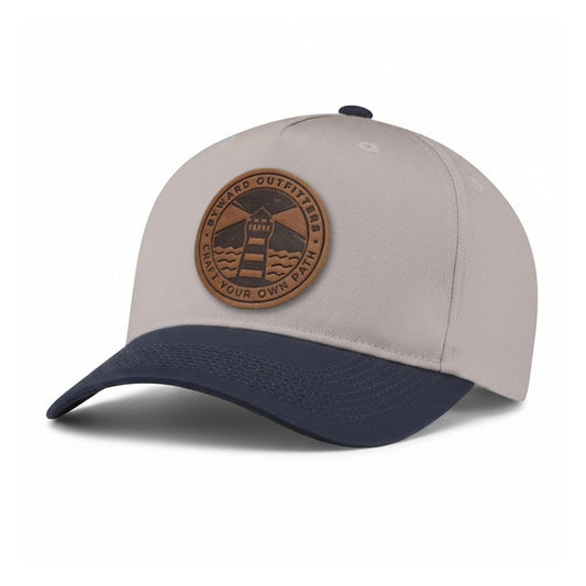 Maritime Lighthouse leather patch hat, 5-Panel hat colour Putty & Navy