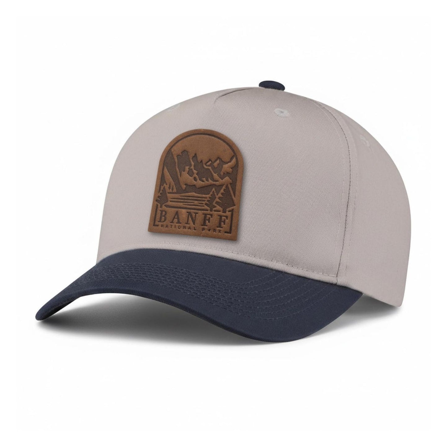 Banff National Park leather patch hat, 5-Panel hat colour Putty & Navy