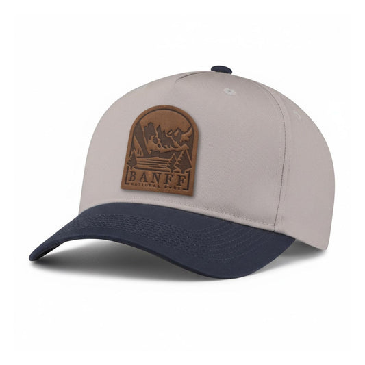 Banff National Park leather patch hat, 5-Panel hat colour Putty & Navy