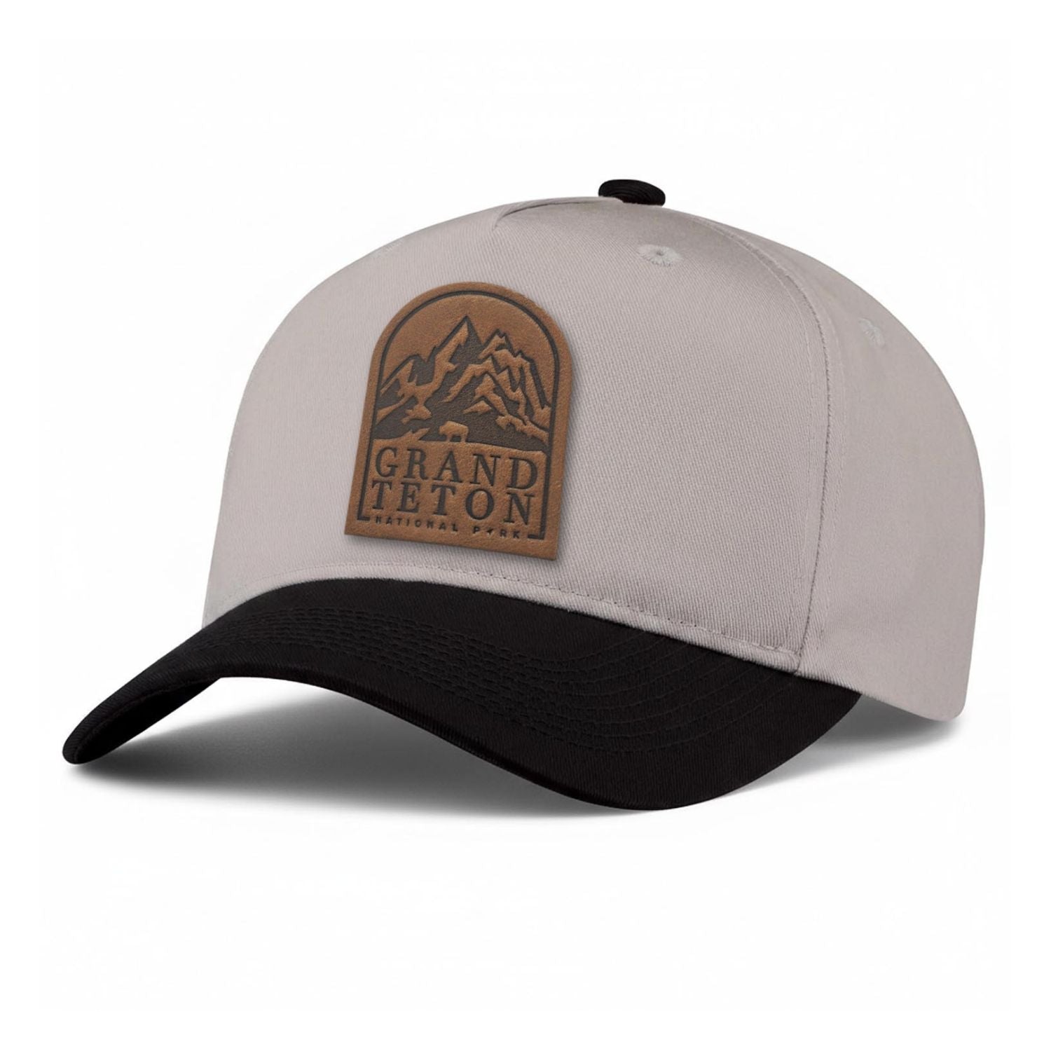 Grand Teton National Park leather patch hat, 5-Panel hat colour Putty & Black