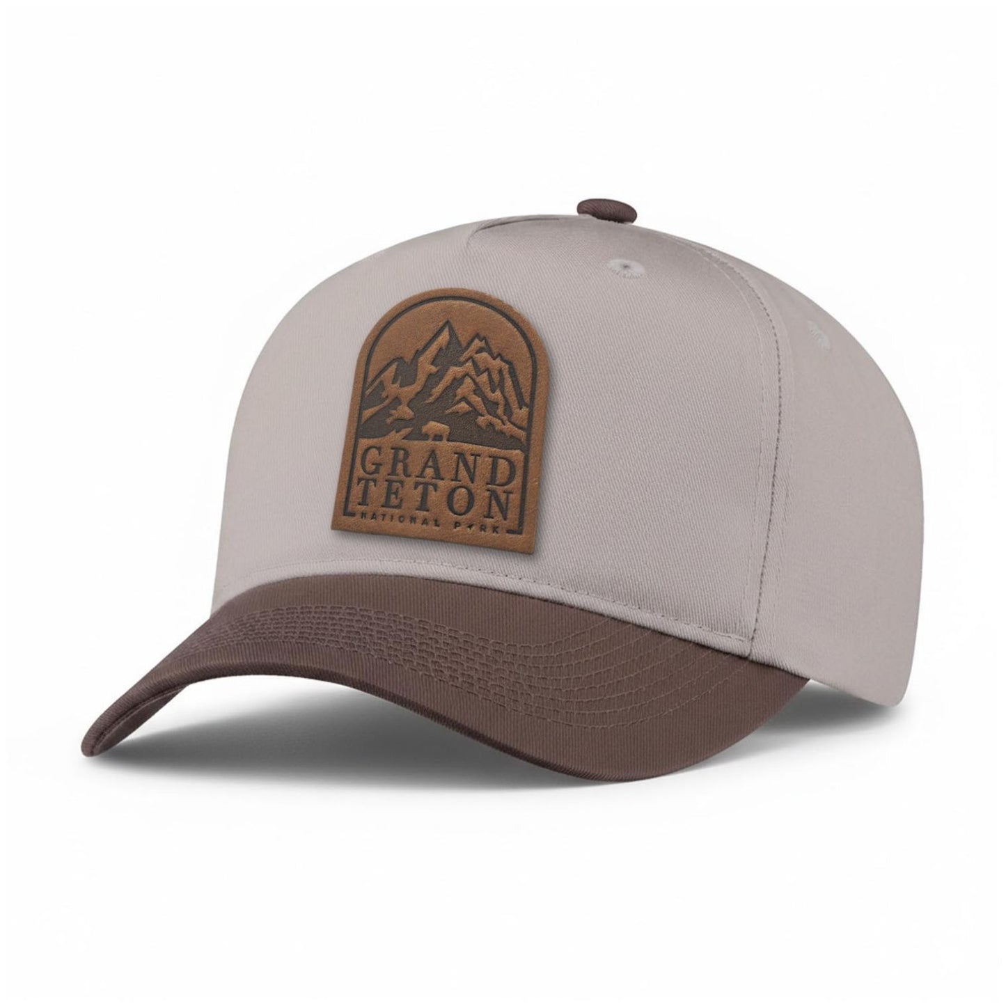 Grand Teton National Park leather patch hat, 5-Panel hat colour Putty & Brown