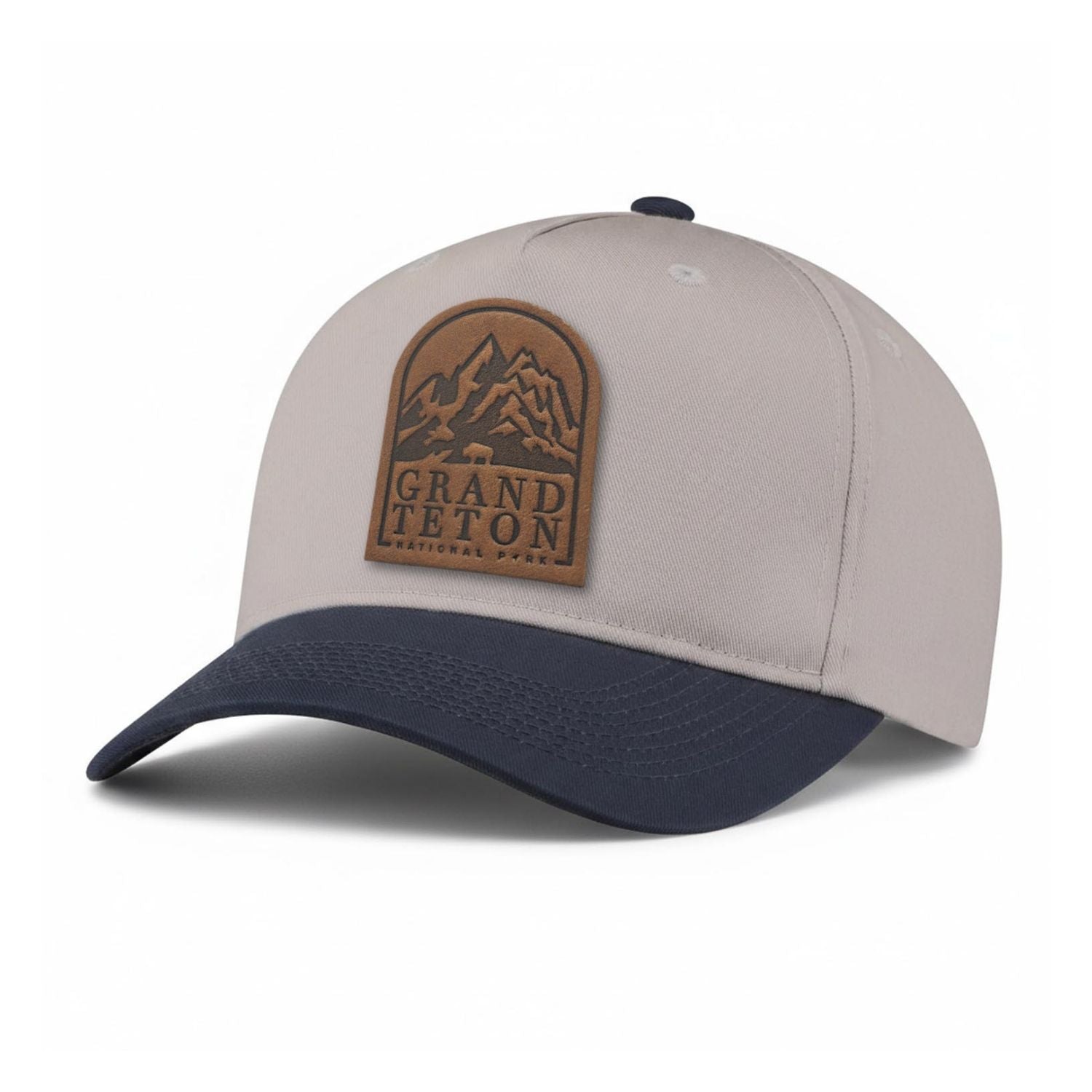Grand Teton National Park leather patch hat, 5-Panel hat colour Putty & Navy