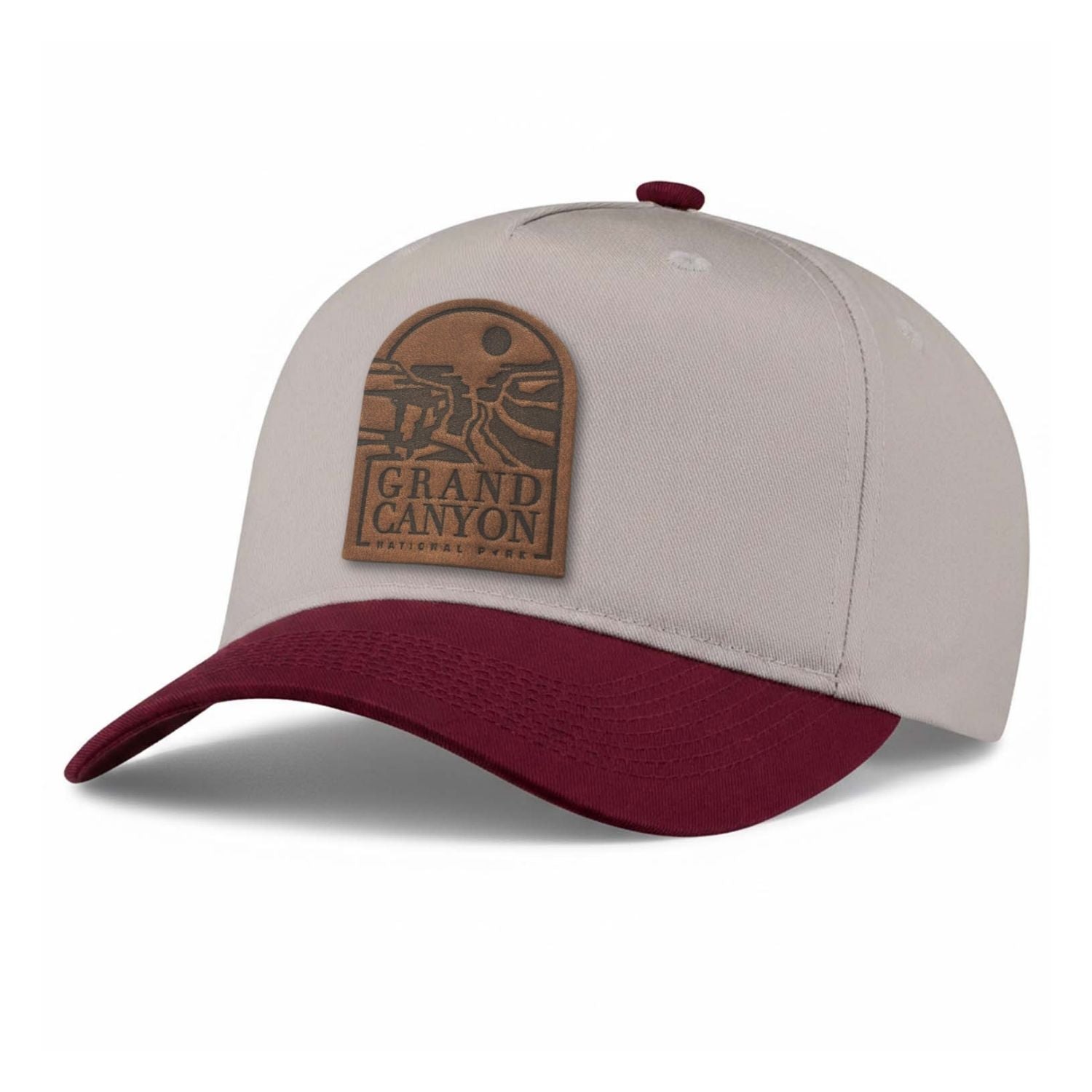 Grand Canyon National Park leather patch hat, 5-Panel hat colour Putty & Burgundy