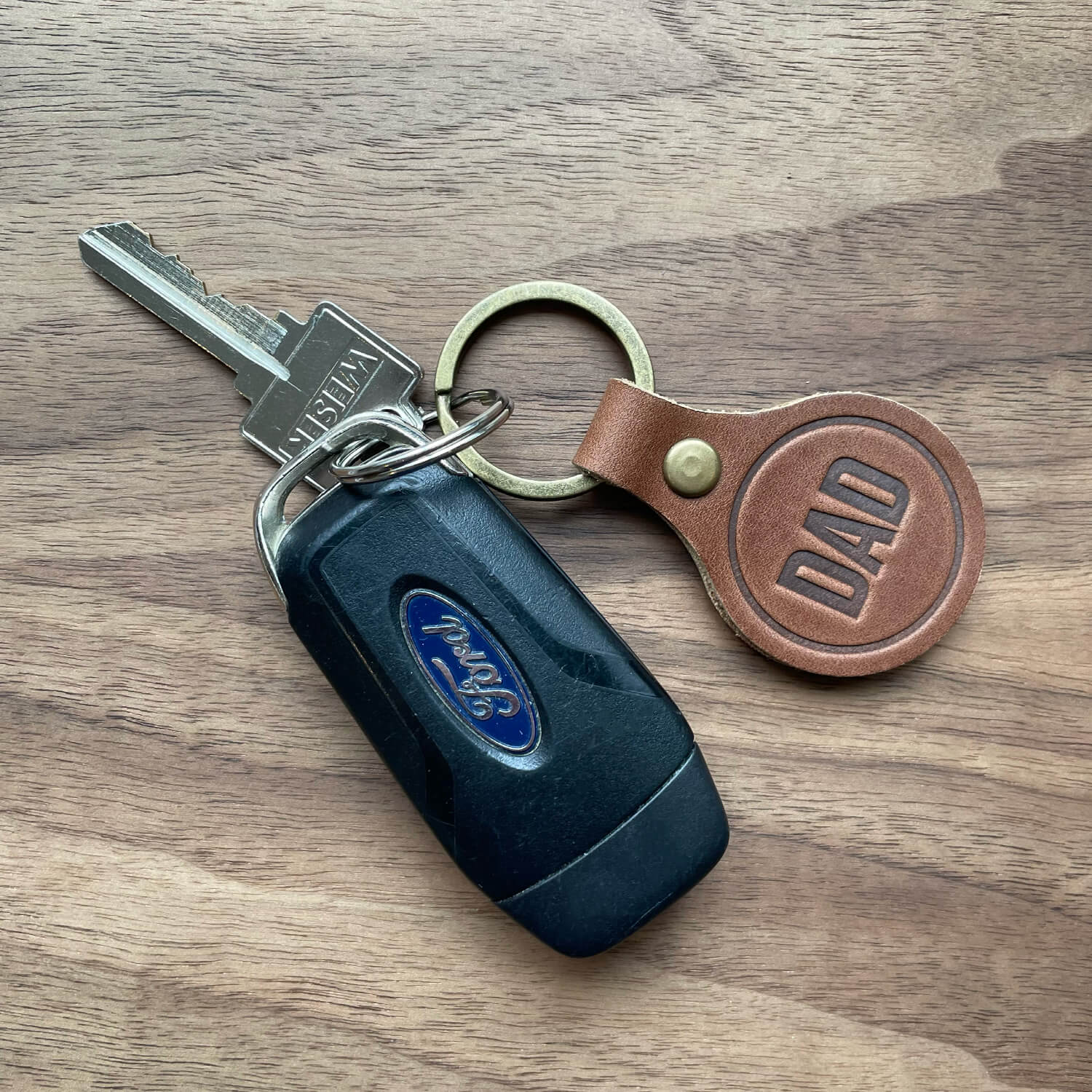 personalized leather keychain with DAD embossing