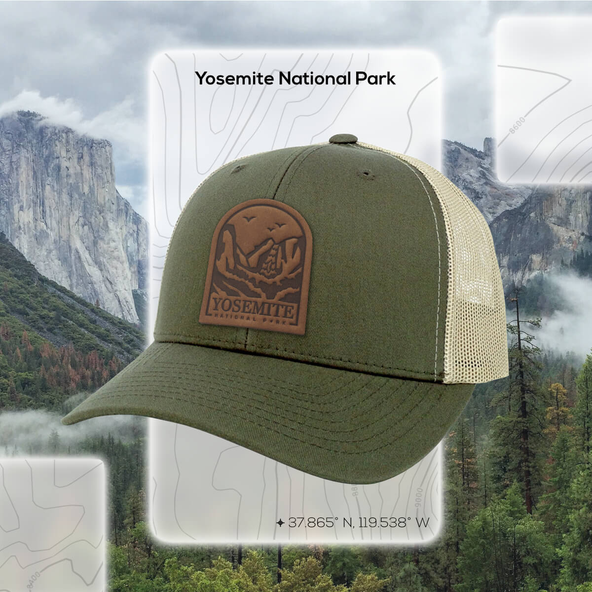Yosemite National Park Leather Patch Hat