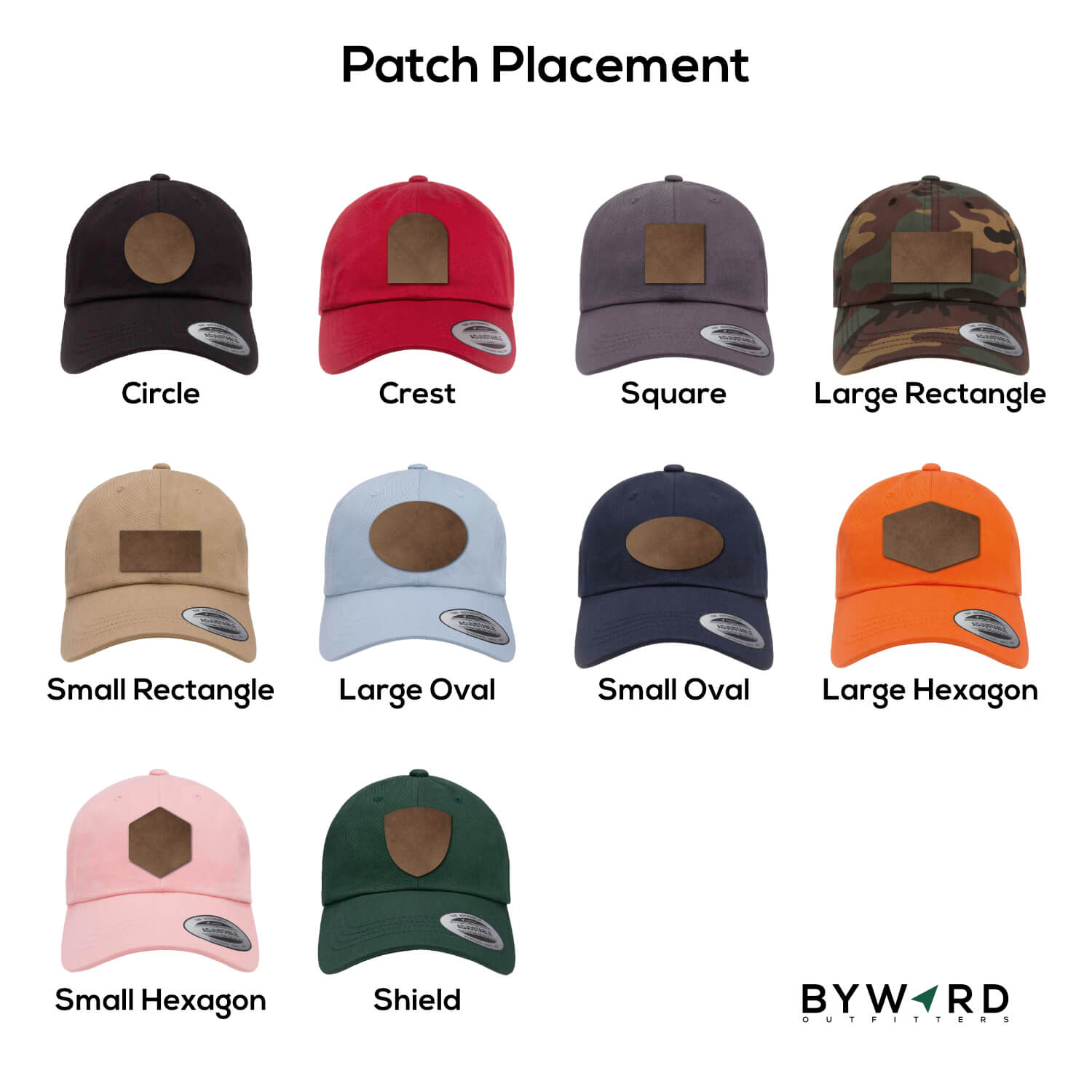 byward outfitters custom hats, custom leather patch dad hat