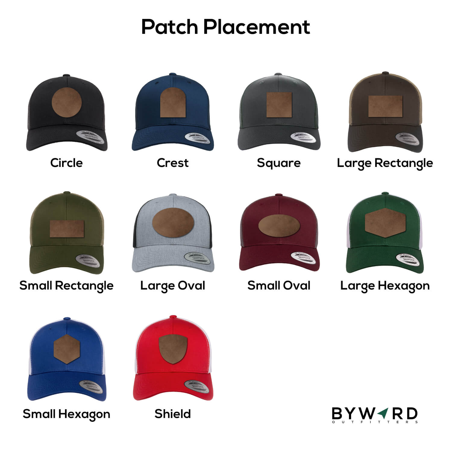 byward outfitters custom hats, custom leather patch trucker hat