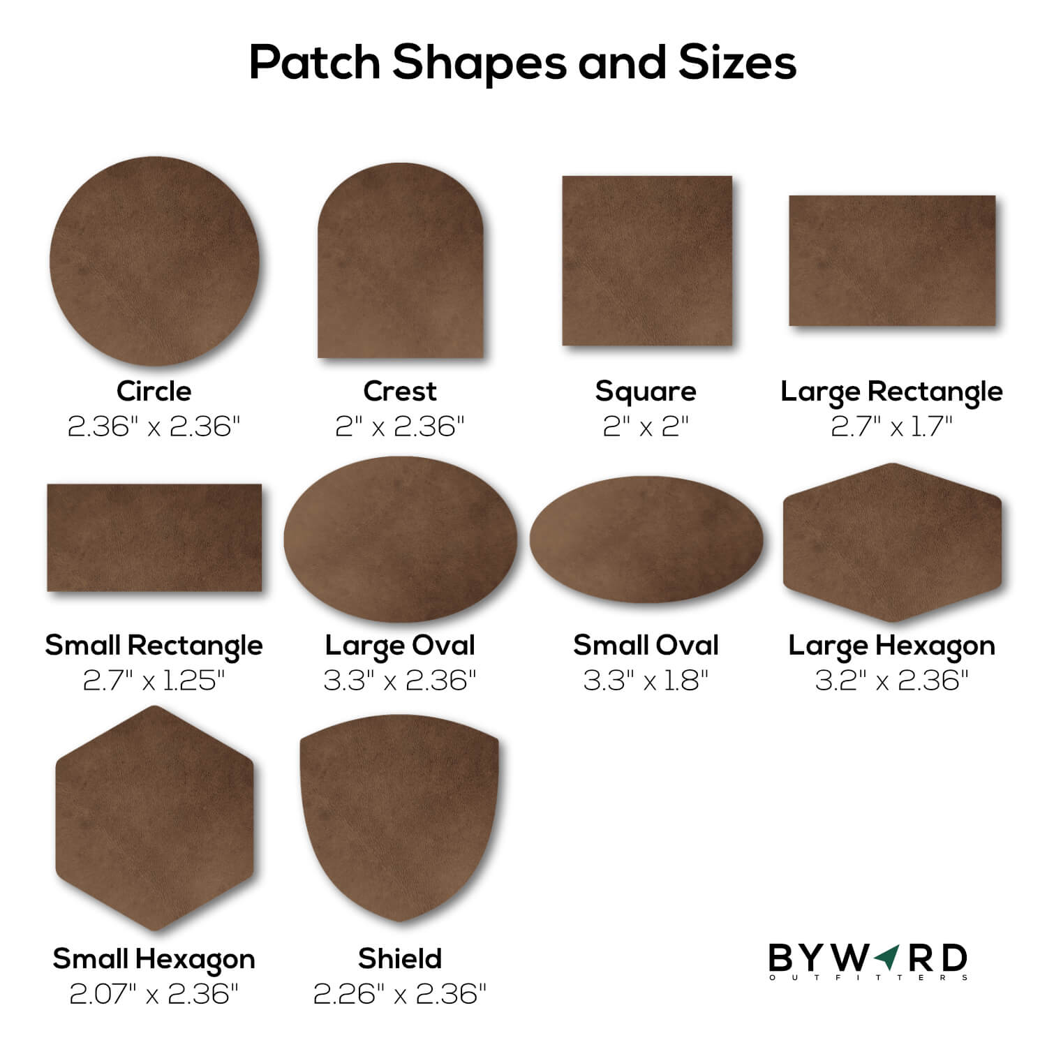 leather patch shapes and sizes