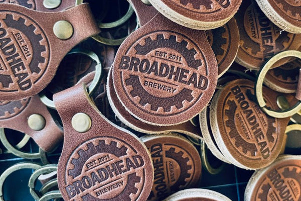 Custom leather keychains for Broadhead Brewery